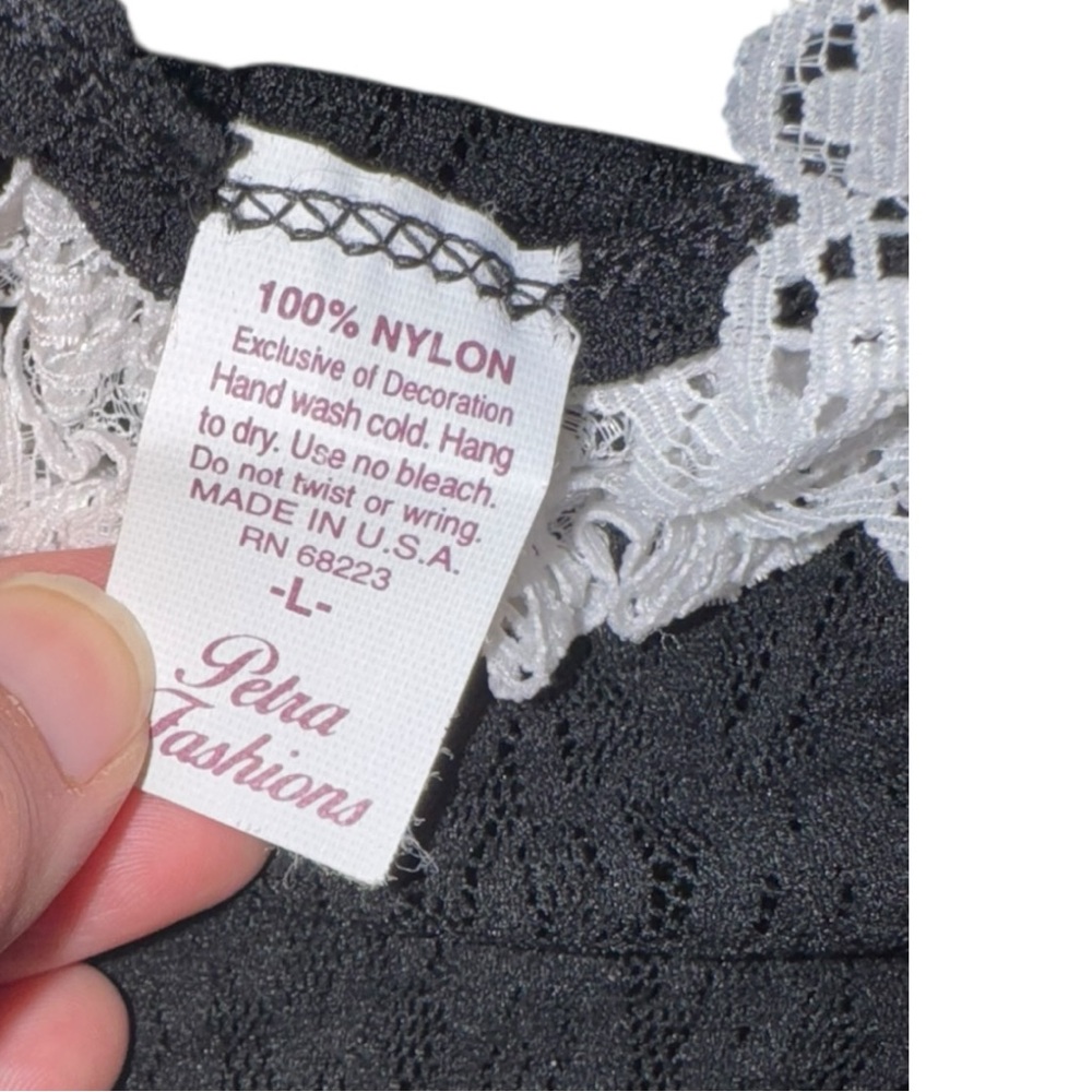 VTG all lace body suit with white lace trim stretchy made in USA size large - Picture 4 of 8